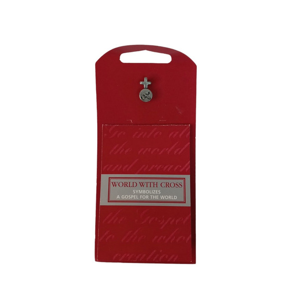 Christian World Cross Lapel Pin Silver Pewter Tone VTG Go into all the 🌎🗺️ - Picture 8 of 11